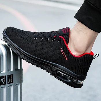 Черен удобни спортни обувки за мъже Размер на 47 Атмосферни възглавница за ходене Обувки, Маратонки и Ежедневни обувки за бягане Обувки