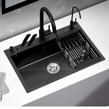 Черна кухня с една чаша от неръждаема стомана С една мивка Вградена Миялна машина, Мивка от неръждаема стомана Кухненска мивка